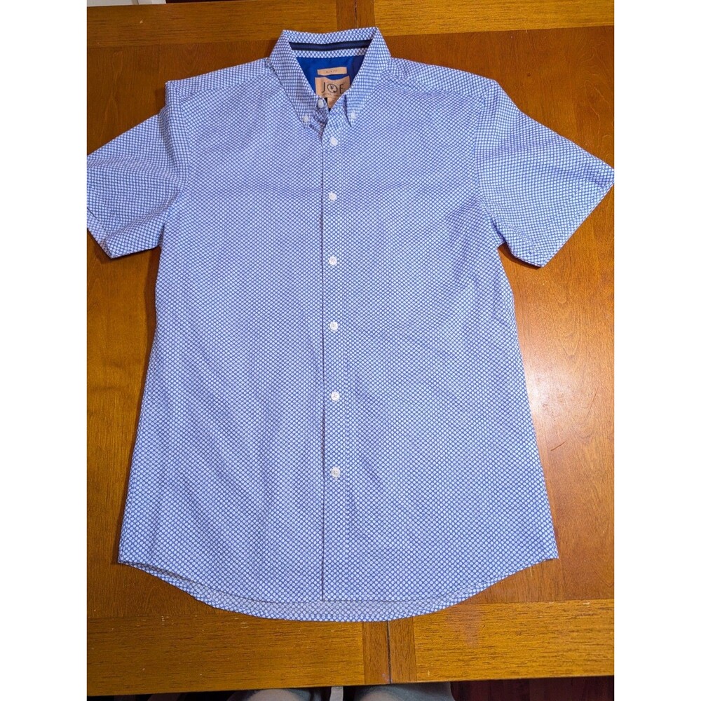 JOE Joseph Abboud Shirt Mens M Slim Fit Blue White Geometric Dot Recycled Cotton